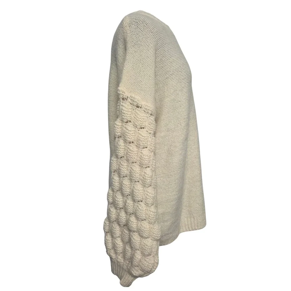 Jodifl Ivory Oversized Popcorn Bubble Sleeve Knit Sweater H8104 Cream Small